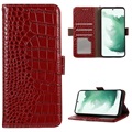 Étui Portefeuille Samsung Galaxy S21 FE 5G en Cuir avec RFID Crocodile Séries - Rouge