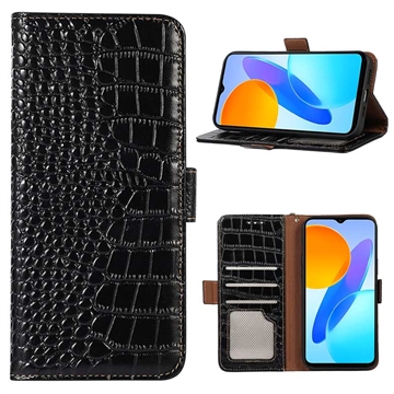 Étui Portefeuille iPhone 14 en Cuir avec RFID Crocodile Séries - Noir