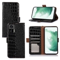 Étui Portefeuille Samsung Galaxy S21 FE 5G en Cuir avec RFID Crocodile Séries - Noir