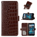 Étui Portefeuille Nokia G22 en Cuir avec RFID - Série Crocodile - Marron