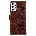 Étui Portefeuille Samsung Galaxy A33 5G en Cuir avec RFID Crocodile Séries - Marron