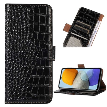 Étui Portefeuille Samsung Galaxy M33 en Cuir avec RFID Crocodile Séries - Noir