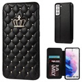 Etui à Rabat Samsung Galaxy S21 5G Crown Grid Pattern - Noir