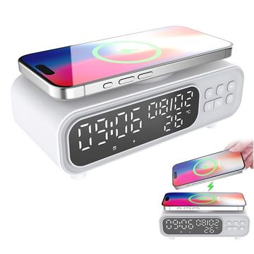 D15 Station de recharge sans fil multifonctionnelle 5-en-1 avec réveil, veilleuse - Blanc