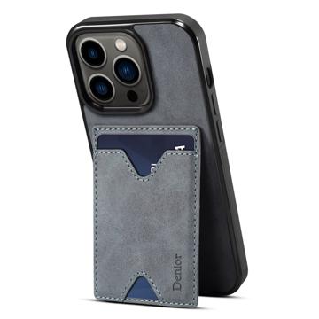 Coque iPhone 14 Pro en TPU Porte-cartes Béquille Denior - Gris