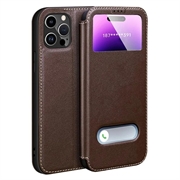 Coque iPhone 16 Pro Max en cuir Dual View - Marrone