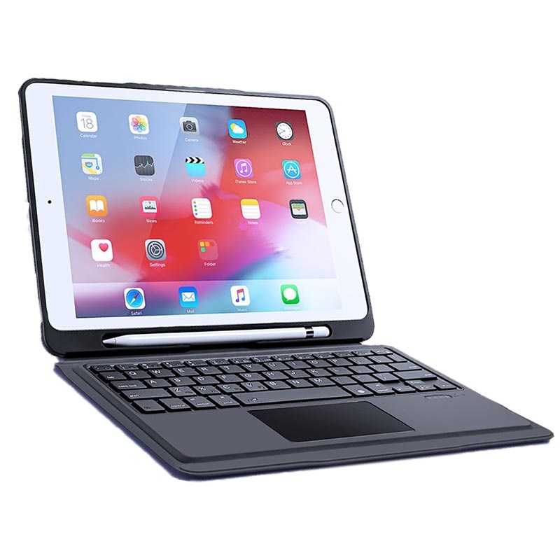 Réveil automatique 7 couleurs rétroéclairé clavier Bluetooth sans fil compatible avec iPad 9.7 Tablet argent Étui clavier avec pavé tactile pour iPad 9.7 2018/2017 /iPad Air 2 et 1/iPad Pro 9.7 