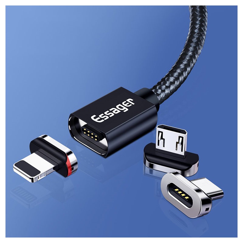 Câble Magnétique 3en1 Essager USBC, Lightning, MicroUSB 1m