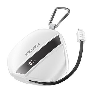 Banque d\'alimentation à charge rapide Essager avec câble rétractable de 70cm et mousqueton - 10000mAh - Blanc