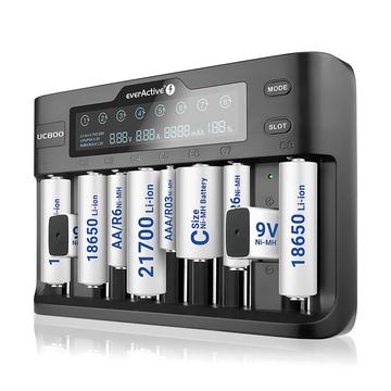 EverActive UC-800 Chargeur de batterie intelligent universel - 10x AAA/AA/C/SC/9V/18650