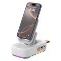 F15 Support de téléphone pliable 3-en-1 avec haut-parleur Bluetooth et banque d'alimentation 1200mAh - Blanc