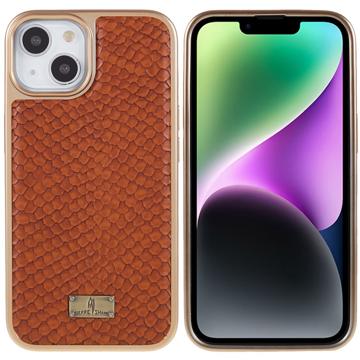 Coque iPhone 14 Plus Revêtue Fierre Shann Galvanisé - Peau de Serpent - Marrone