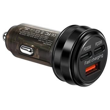 Chargeur rapide pour voiture avec 2x ports USB-C, USB-A - 80W - Noir