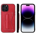 Fierre Shann Coque iPhone 14 Pro Max Revêtue avec Béquille et Porte-Cartes - Rouge