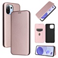 Étui à Rabat Xiaomi Mi 11 Lite 5G - Fibre de Carbone - Rose Doré