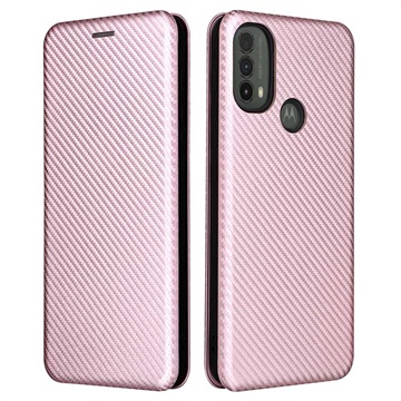 Étui à Rabat Motorola Moto E30/E40 - Fibre de Carbone - Rose Doré