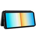 Étui à Rabat Sony Xperia 10 IV avec Porte-Cartes - Fibre de Carbone - Noir