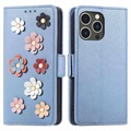 Étui Portefeuille iPhone 14 Pro Série Flower Decor - Bleu