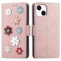 Étui Portefeuille iPhone 14 Série Flower Decor - Rose doré