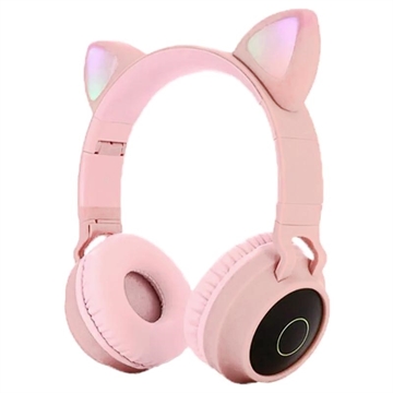 Casque Bluetooth Pliable Oreilles de Chat pour Enfants - Rose