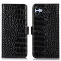 Étui Portefeuille Samsung Galaxy A04e en Cuir avec RFID - Série Crocodile - Noir