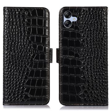 Étui Portefeuille Samsung Galaxy A04e en Cuir avec RFID - Série Crocodile - Noir