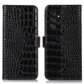 Étui Portefeuille Samsung Galaxy S23 Ultra 5G en Cuir avec RFID - Série Crocodile - Noir