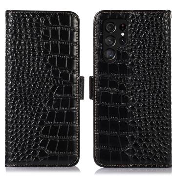 Étui Portefeuille Samsung Galaxy S23 Ultra 5G en Cuir avec RFID - Série Crocodile - Noir