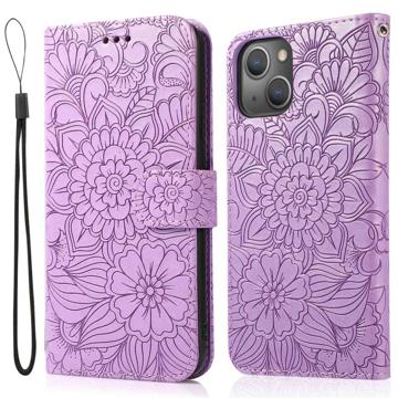 Étui Portefeuille iPhone 14 Flowers - Violet