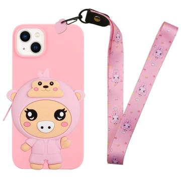 Coque iPhone 14 Plus en TPU avec Poche Zippée Cartoon Design