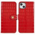 Étui Portefeuille iPhone 14 Plus en Cuir - Crocodile - Rouge