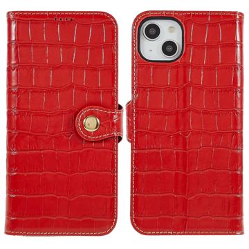 Étui Portefeuille iPhone 14 Plus en Cuir - Crocodile - Rouge