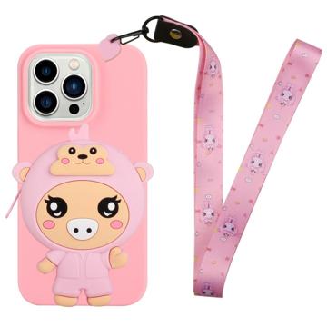 Coque iPhone 14 Pro Max en TPU avec Poche Zippée Cartoon Design