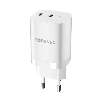 Forever TC-05-35CC Chargeur mural 35W GaN - 2xUSB-C, Power Delivery, Quick Charge - Blanc