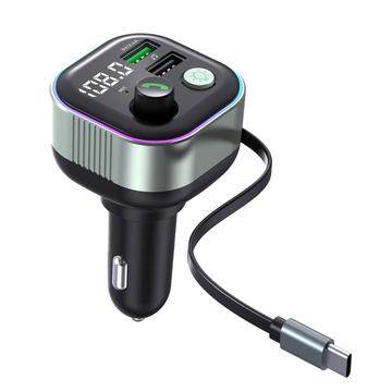 Chargeur de voiture rapide GZ11 65W PD avec câble rétractable Type-C et lecteur MP3 Bluetooth