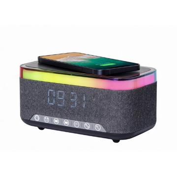 Gembird Réveil numérique avec lumières RGB, recharge sans fil 15W - Noir