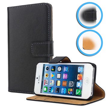 Etui Portefeuille en Cuir pour iPhone 5 / 5S / SE - Noir