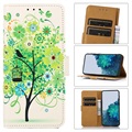 Étui Portefeuille Motorola Moto E20/E30/E40 - Série Glam - Arbre Fleuri / Vert