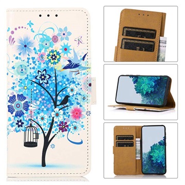 Étui Portefeuille OnePlus Nord CE 2 5G - Série Glam - Arbre Fleuri / Bleu