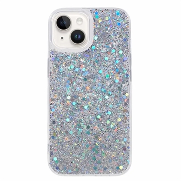 Coque iPhone 15 Plus en TPU Glitter Flakes - Argenté