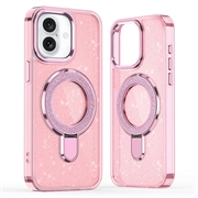 Coque hybride pailletée iPhone 17 avec Kickstand - Compatible MagSafe - Rose