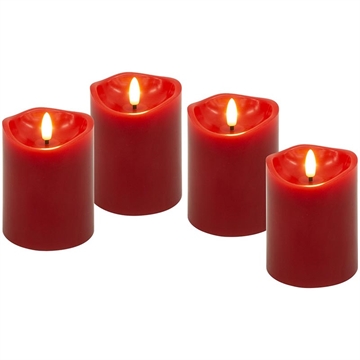 Bougies LED Goobay en cire véritable avec mèche 3D et fonction minuterie - 4 Pcs. - Rouge