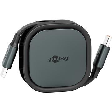 Câble USB-C rétractable Goobay - 1m, 15W - Noir