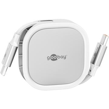 Câble USB-C rétractable Goobay - 1m, 15W - Blanc