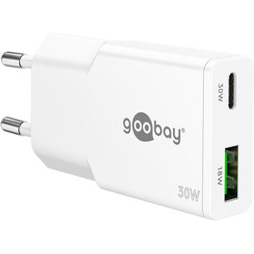 Goobay Slim USB-C PD GaN Chargeur rapide double 30W - Blanc