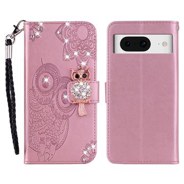 Etui Google Pixel 8 Owl Rhinestone - Rose Doré