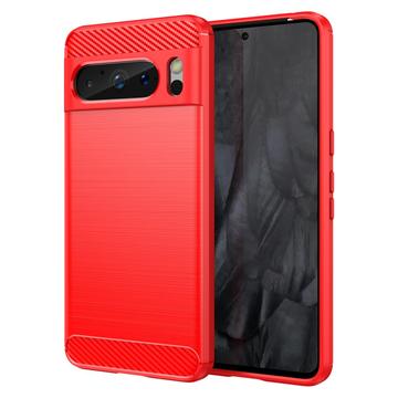 Coque Google Pixel 8 Pro en TPU Brossé - Fibre de Carbone - Rouge