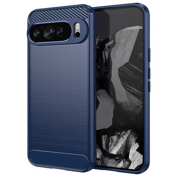 Coque Google Pixel 9 Pro XL en TPU Brossé - Fibre de Carbone - Bleue