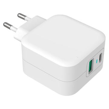 GreyLime Chargeur mural PD & QC 38W - USB-C, USB-A - Blanc