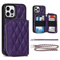 Coque iPhone 13 Pro Max en TPU avec Portefeuille Grid Pattern - Violete